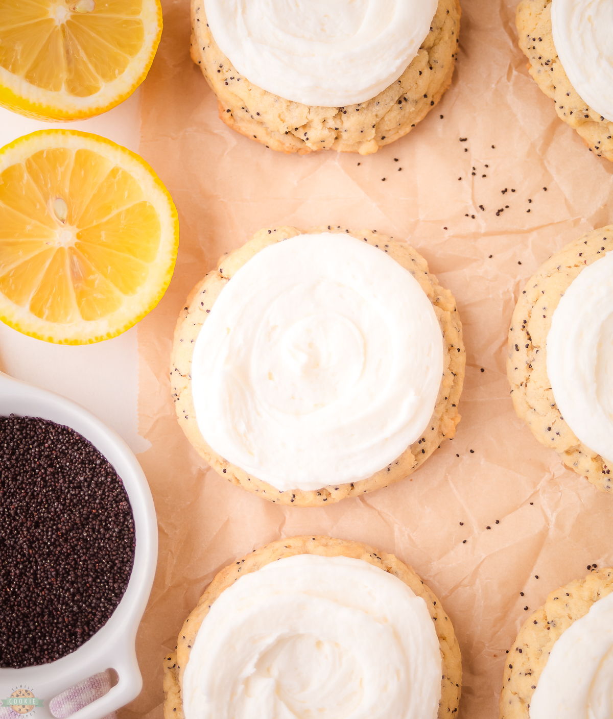 tray of frosted lemon poppy seed cookies