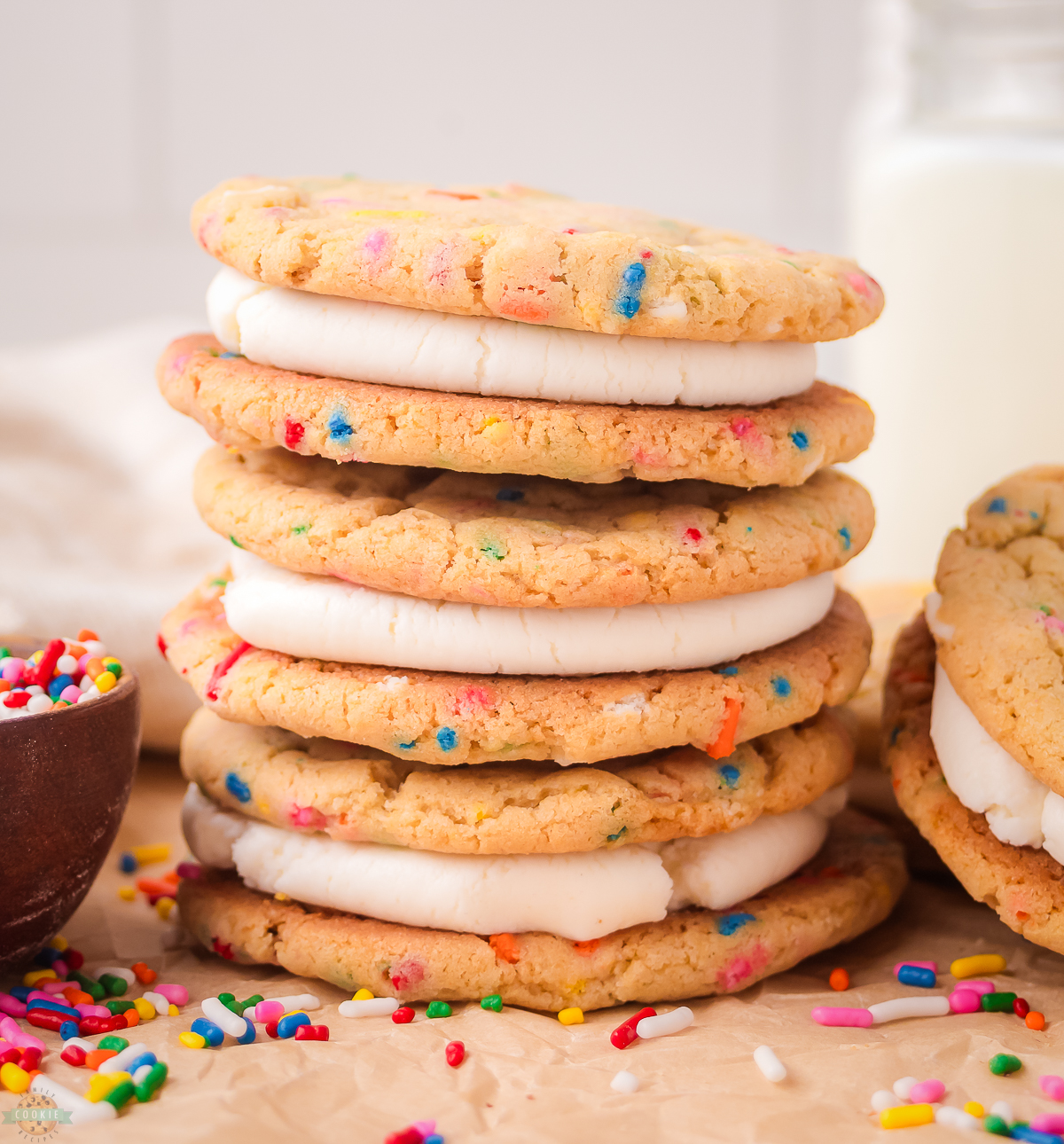 stack of funfetti sandwich cookies