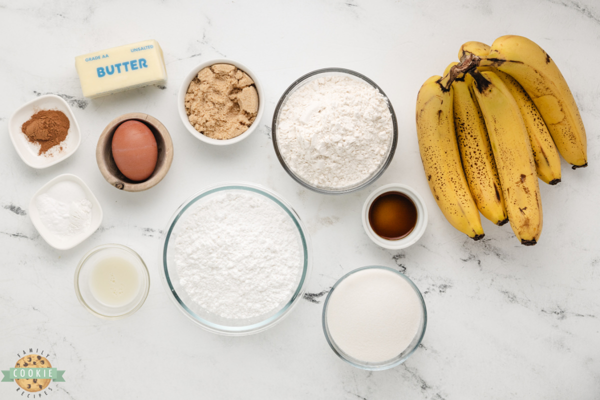 Ingredients in Banana Bread Sandwich Cookies recipe.