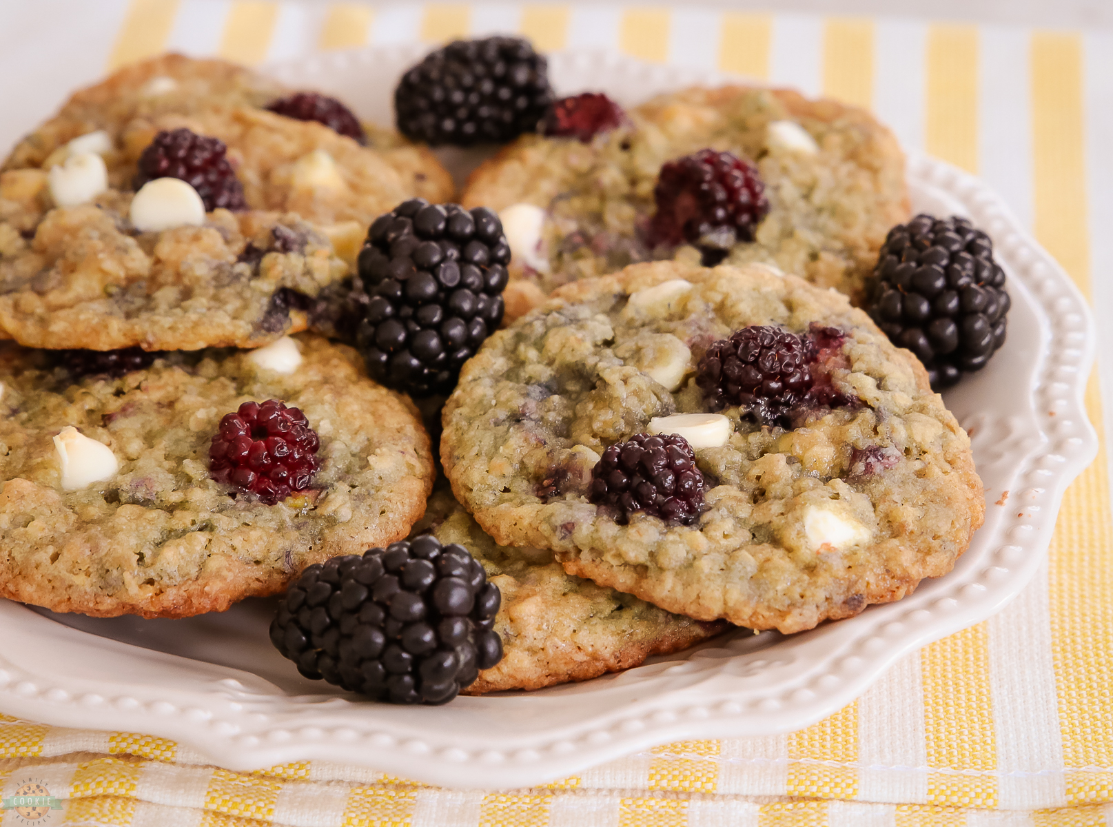blackberry cookies on a white plate