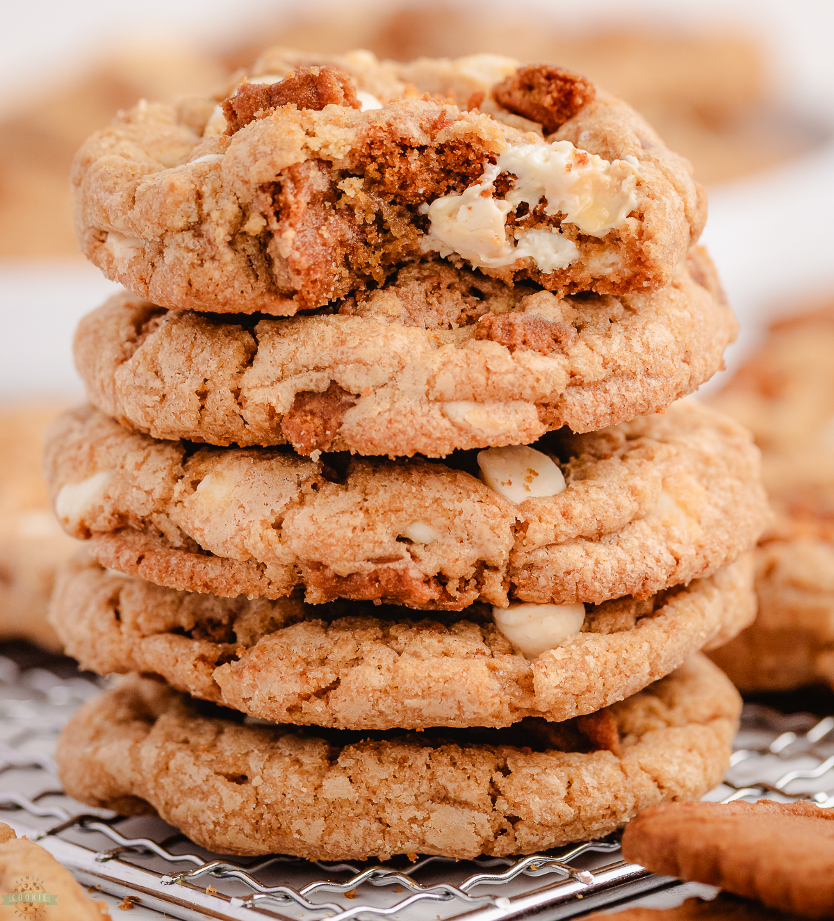 stack of Biscoff cookies with White Chocolate Chips