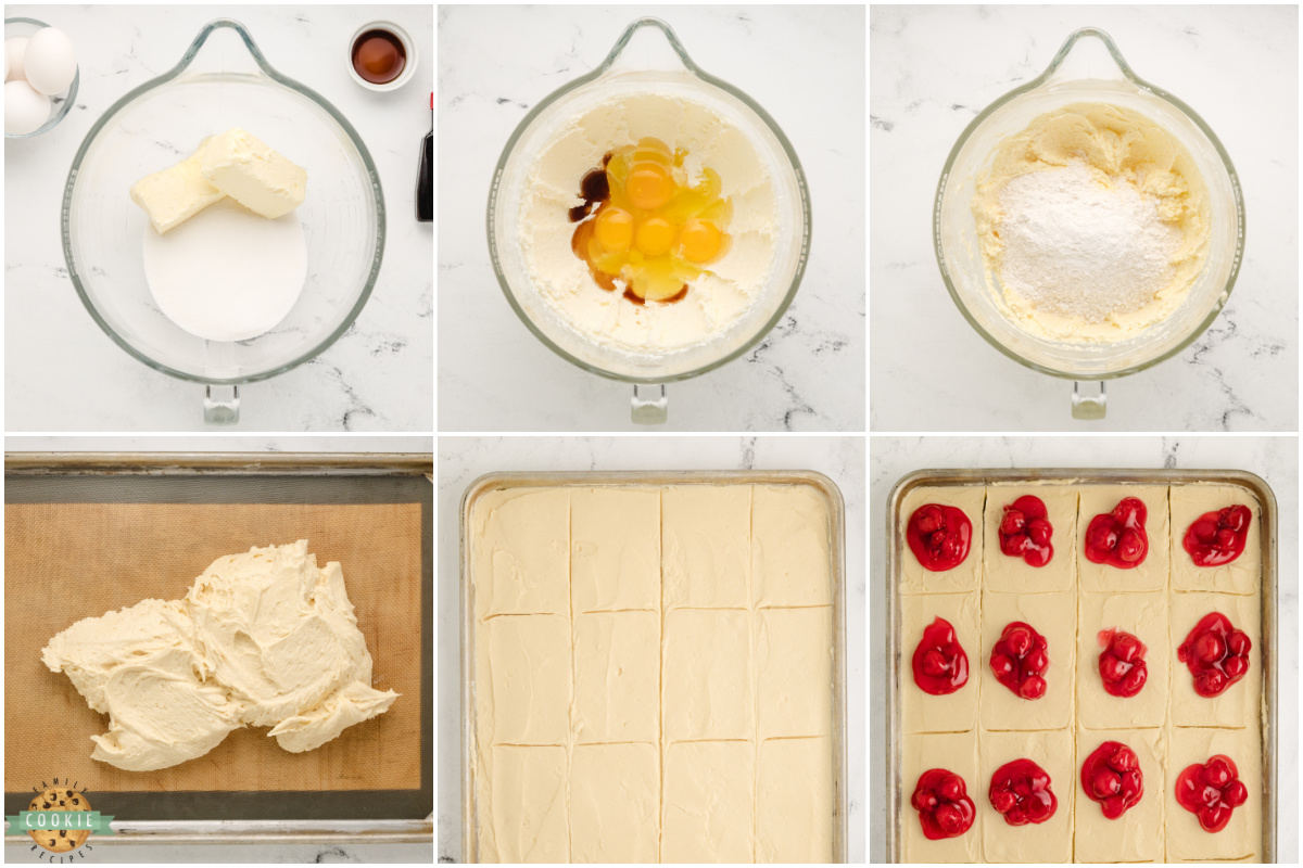 Step by step instructions on how to make Cherry Pie Cookie Bars. 