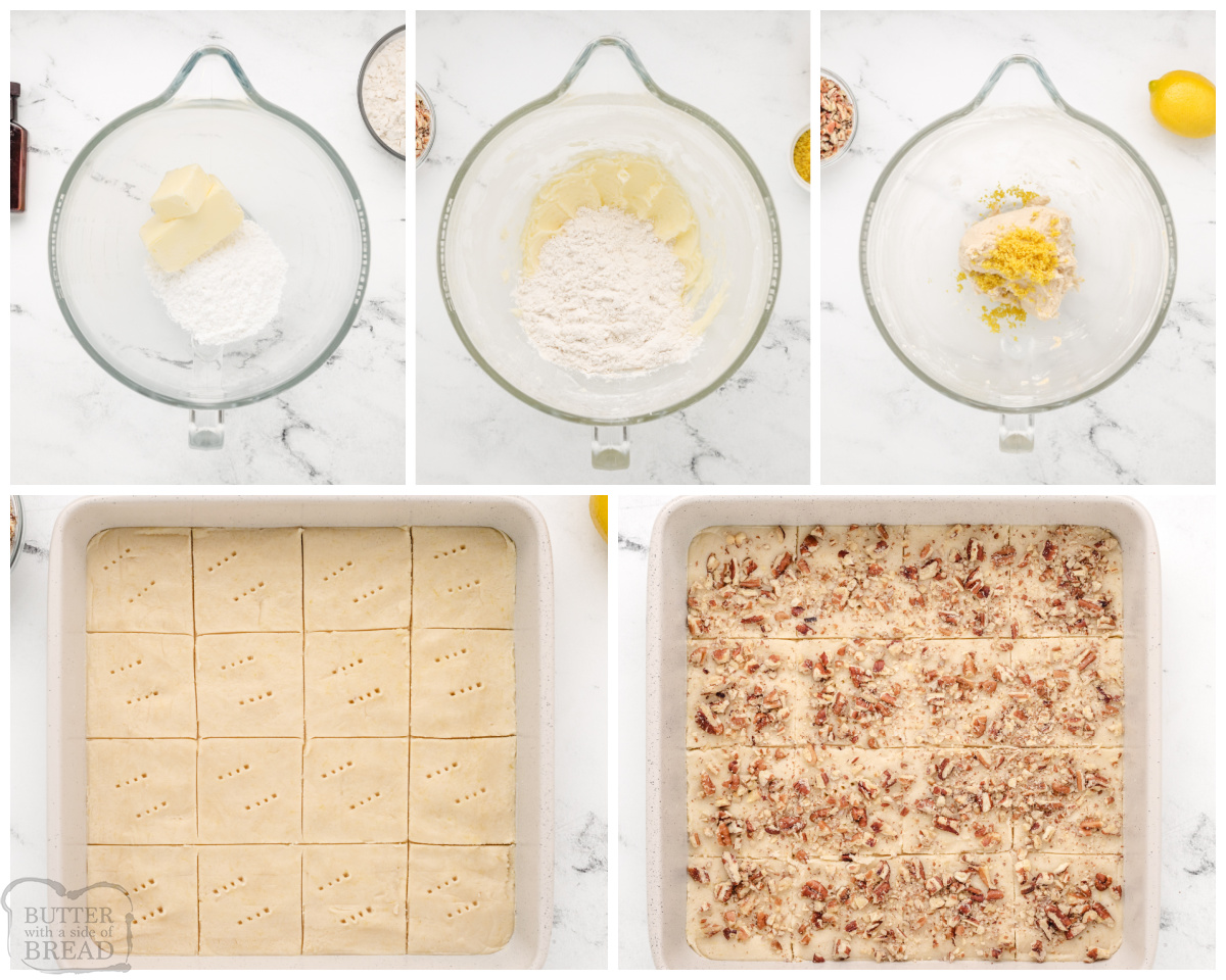 making lemon pecan shortbread bars