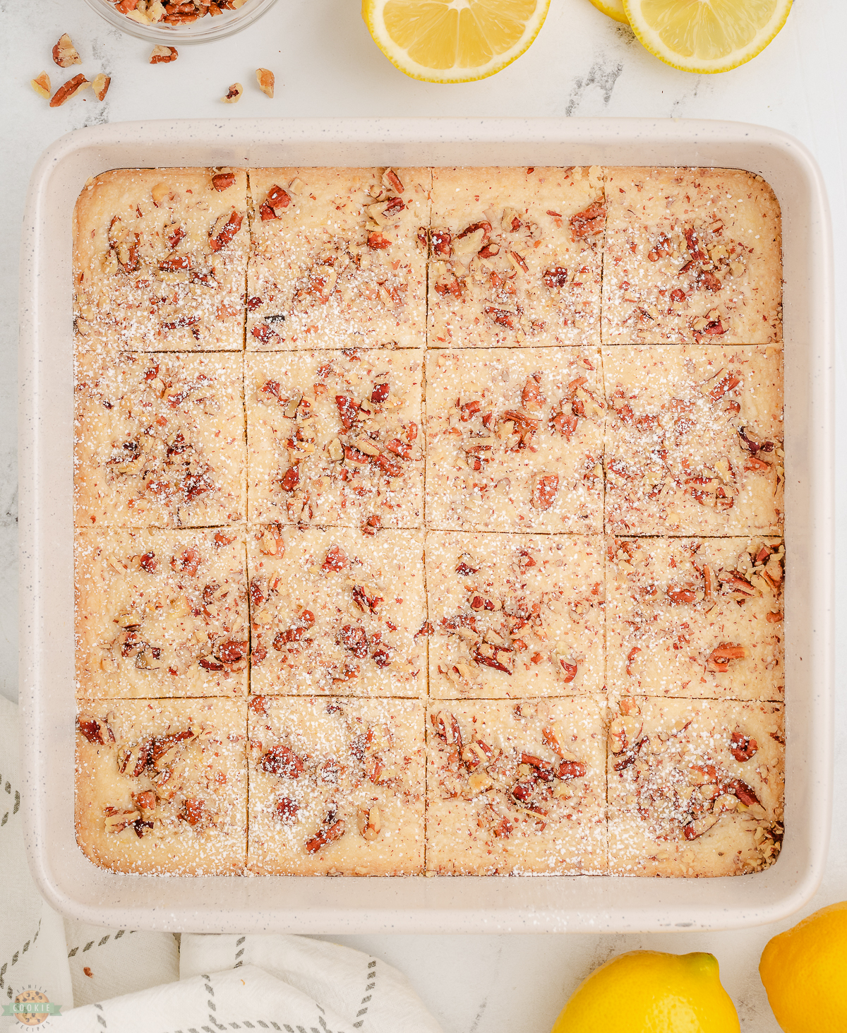 pan of baked lemon shortbread bars