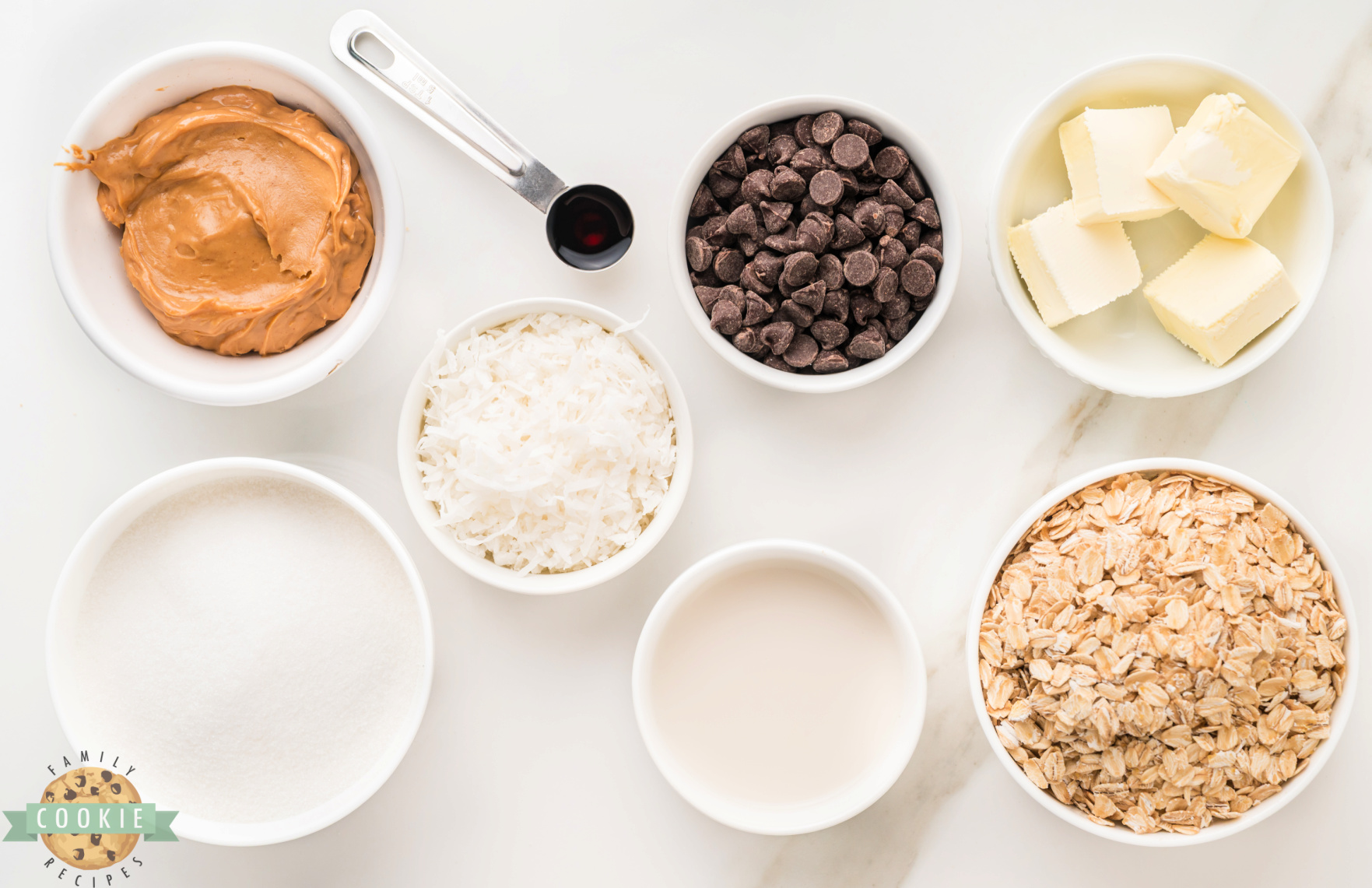 Ingredients in Coconut No Bake Cookies recipe.