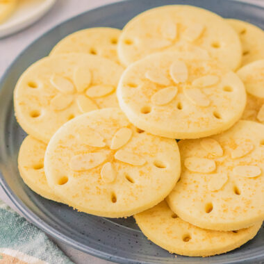plateful of sand dollar cookies with almonds